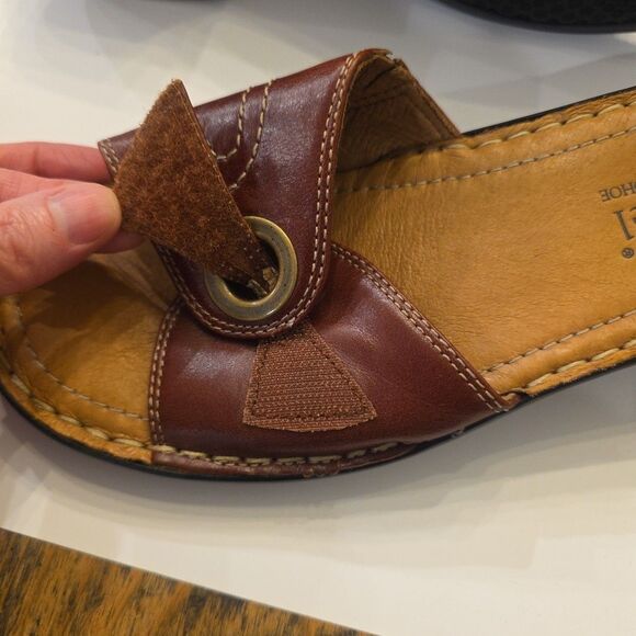 JOSEF SEIBEL Brown Leather Heeled Slide Sandals Size 38‎ US 7.5/8 Comfort Shoe - Picture 6 of 9